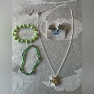 TURTLE Fashion Jewelry - Necklace, Earrings, (2) Stretch Bracelets - New